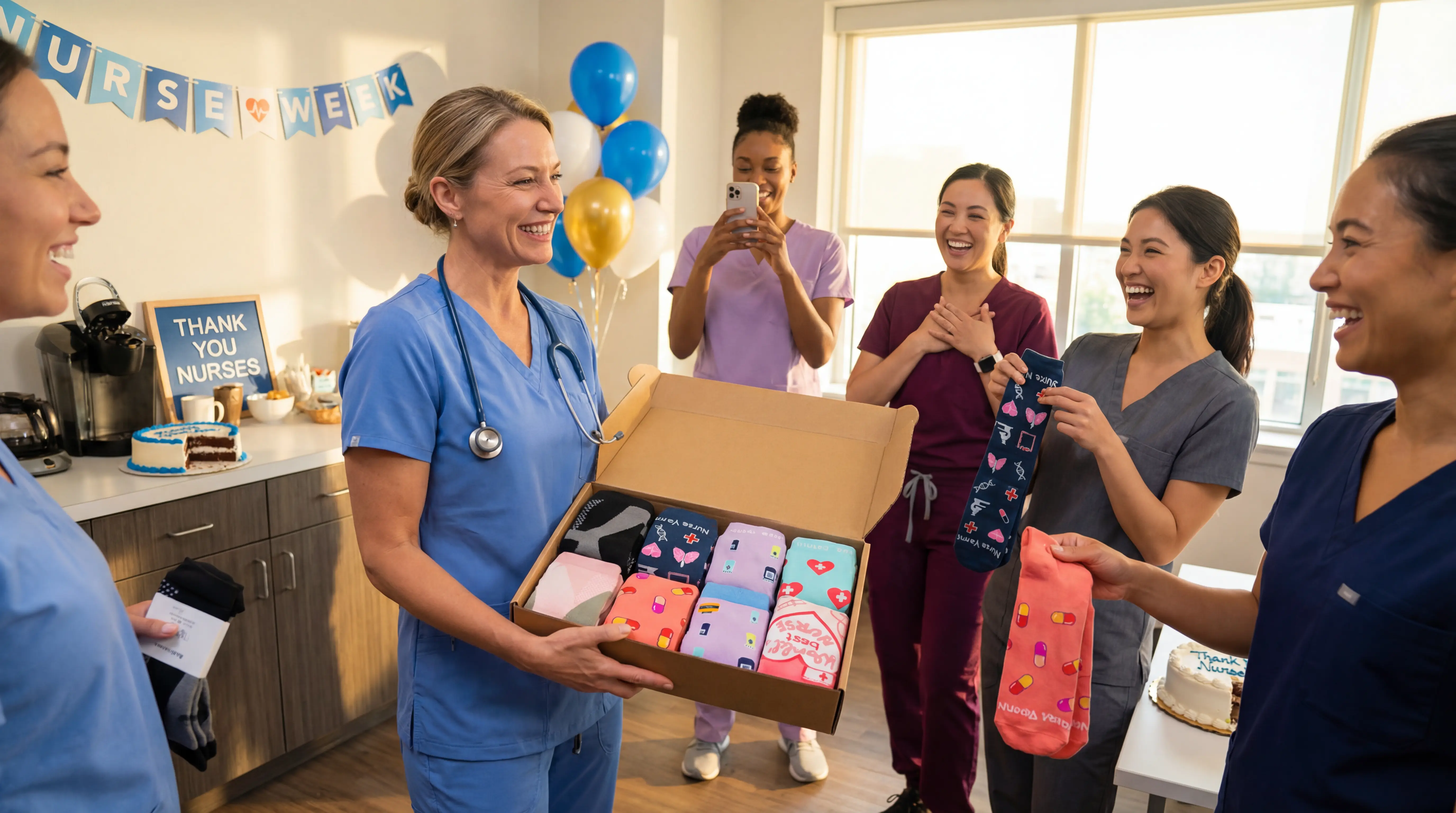 Group of nurses showing off their compression socks